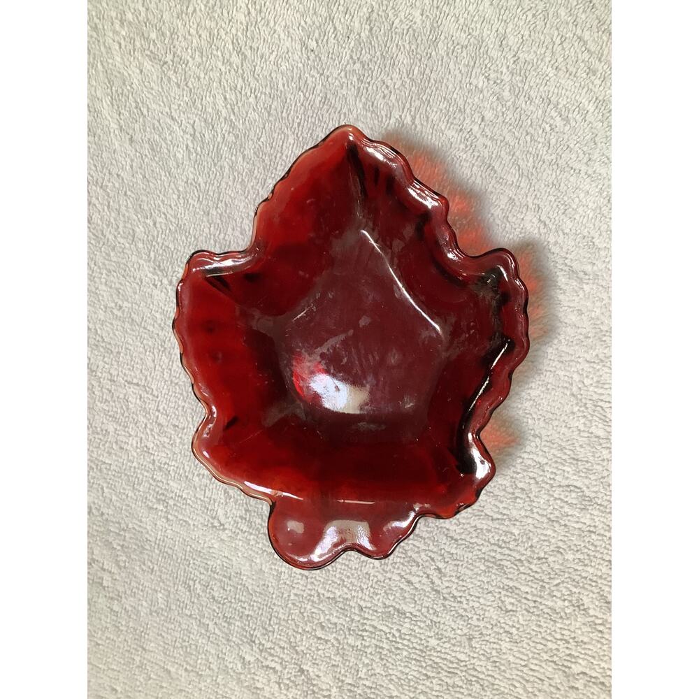 Anchor Hocking Ruby Red Glass Maple Leaf Dish